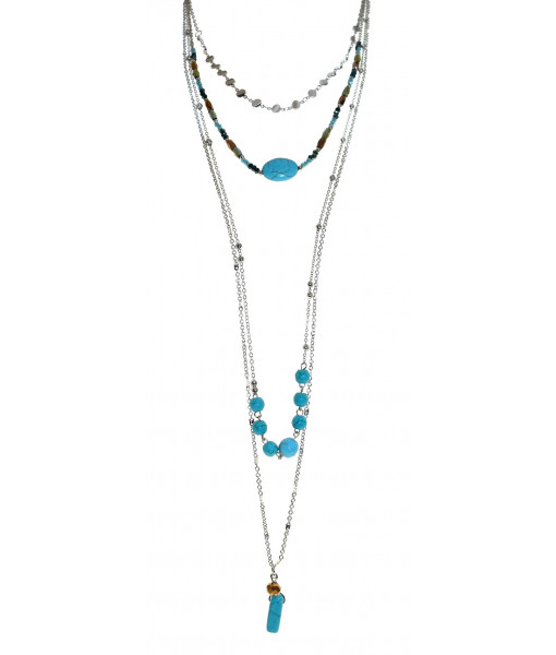 Multirow chain necklace with turquoise stones