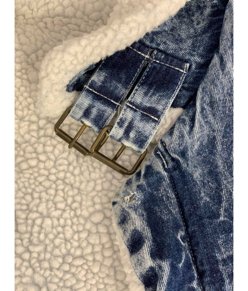 Manteau jeans sherpa délavé à l'acide